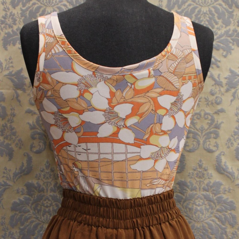 80's Vintage Pastel Art Deco Flappers Crop-Top - Picture 2 of 11
